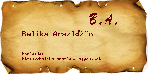 Balika Arszlán névjegykártya